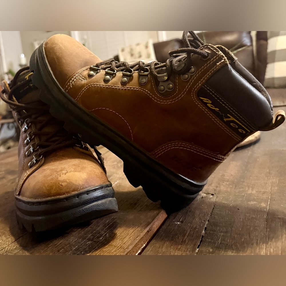 AdTech women's Brown Leather Work Boots - Classic Lace-Up Comfort size8
